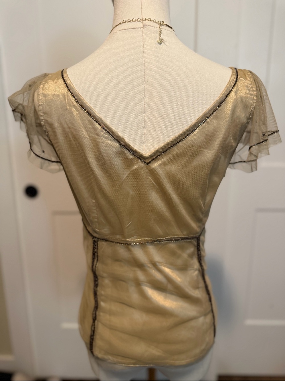 Vintage Bandolino Gold Sheer Embellished Top - Picture 4 of 5